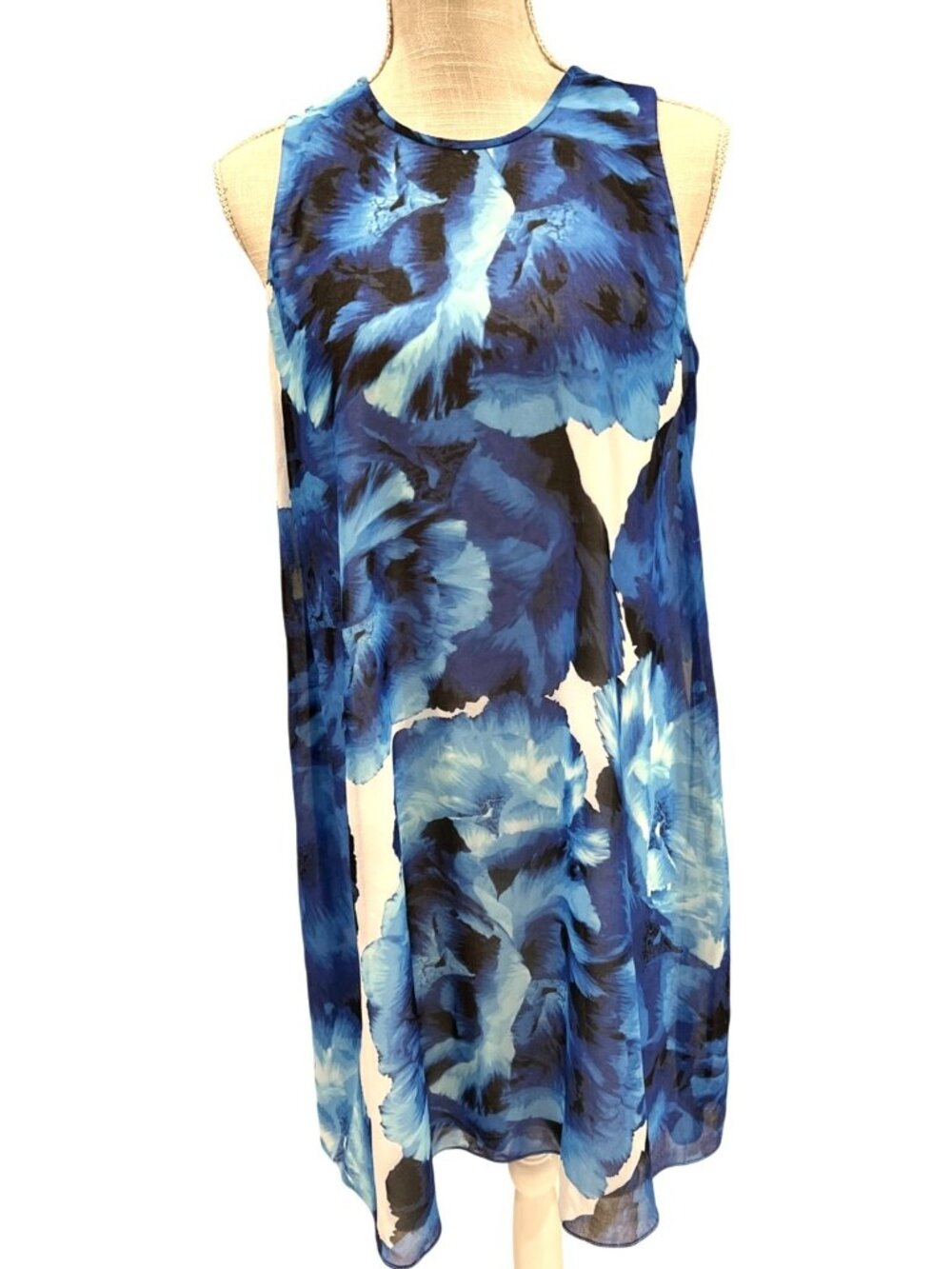 Calvin Klein Womens Floral Sleeveless Dress Size 10 Blue & White
